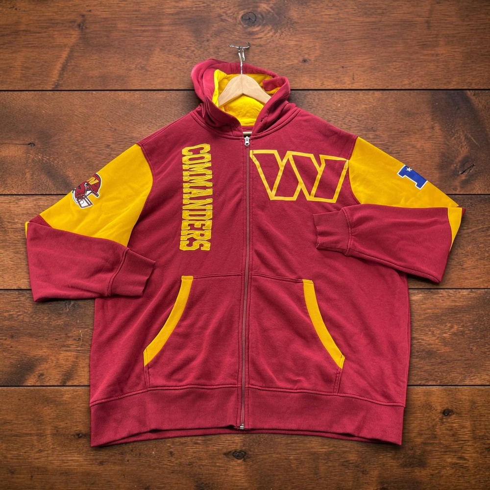 NFL Washington Commanders Full Zip Hoodie Burgundy Gold Mens XXL Colorblock